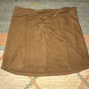 Brown Suede Zip-Up Skirt